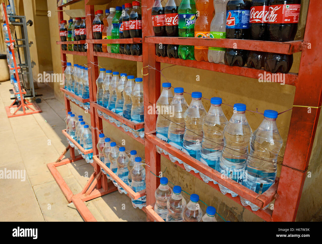 Water bottles and soft drinks on sale Stock Photo