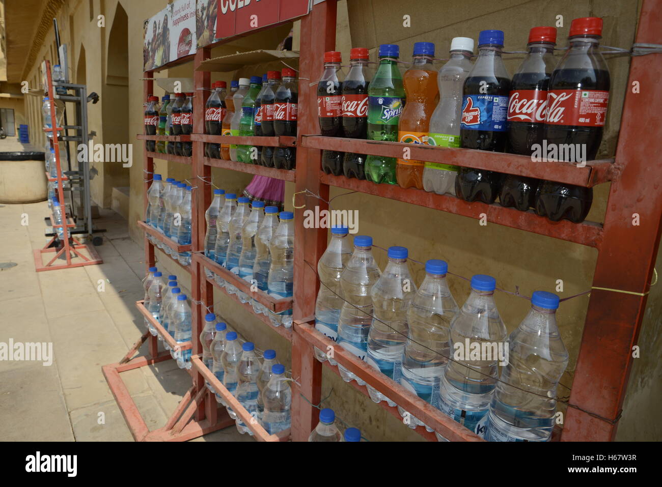 Water bottles and soft drinks on sale Stock Photo