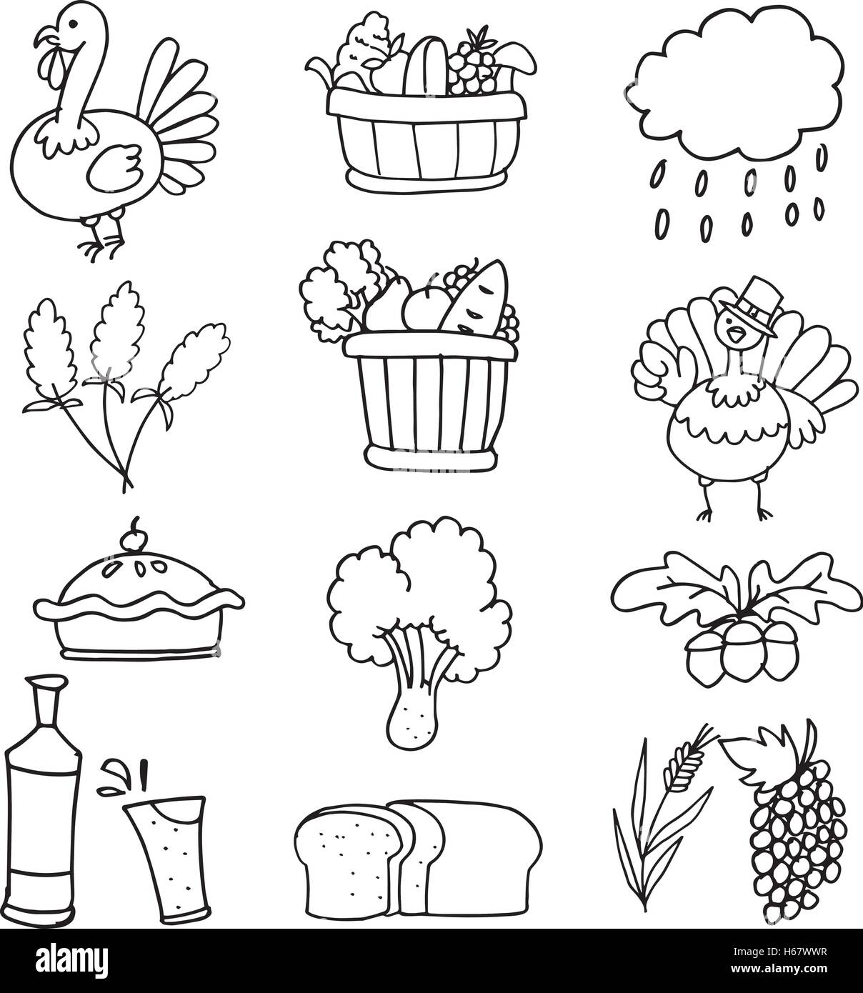 Vector illustration of thanksgiving set doodles Stock Vector Image ...