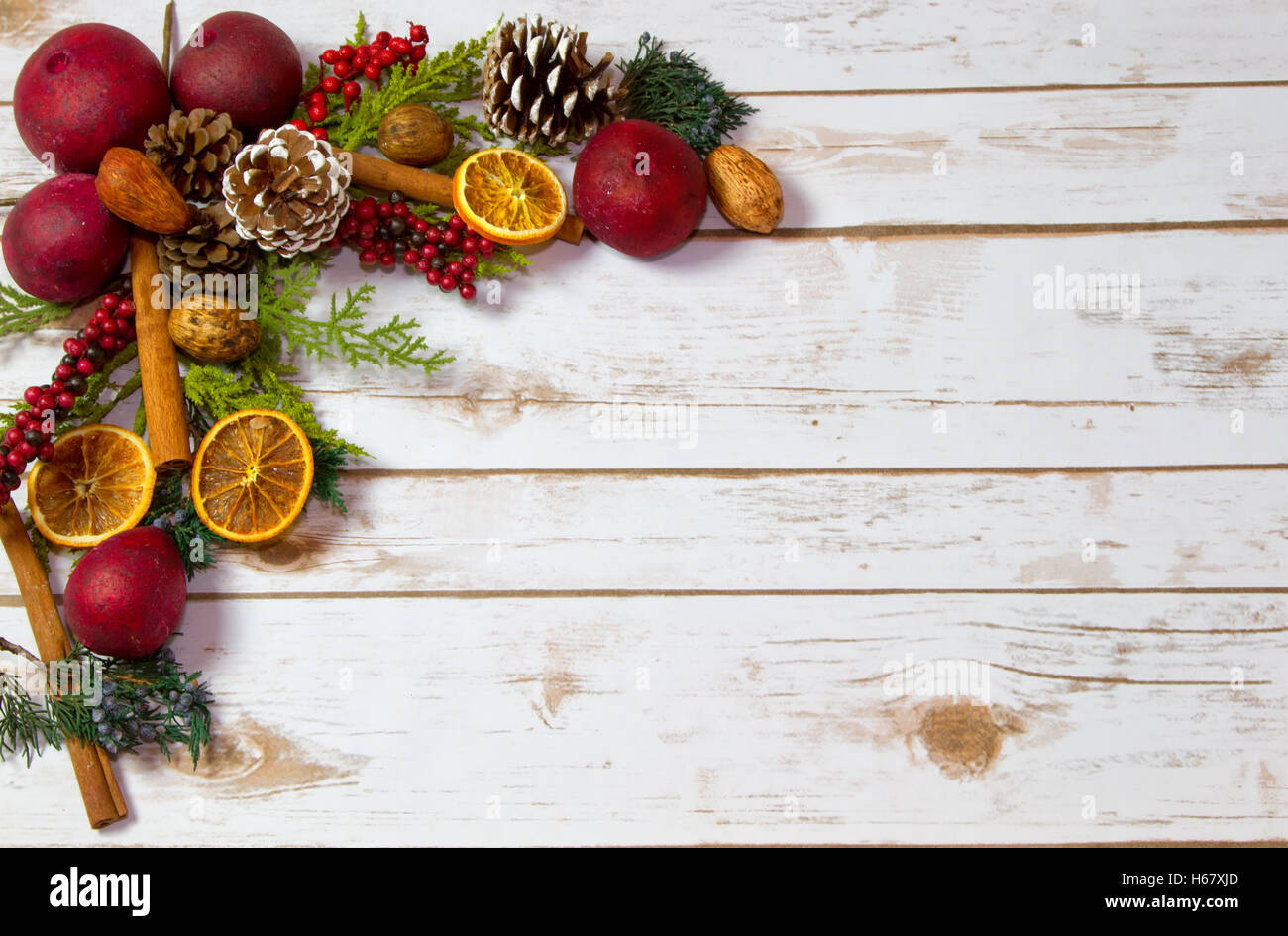 Christmas Potpourri background with oranges, dried fruit, cinnamon