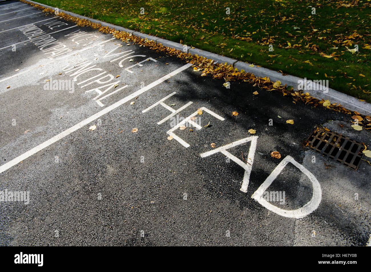 Parking spaces in a school carpark for the headmaster and vice-headmaster. Stock Photo