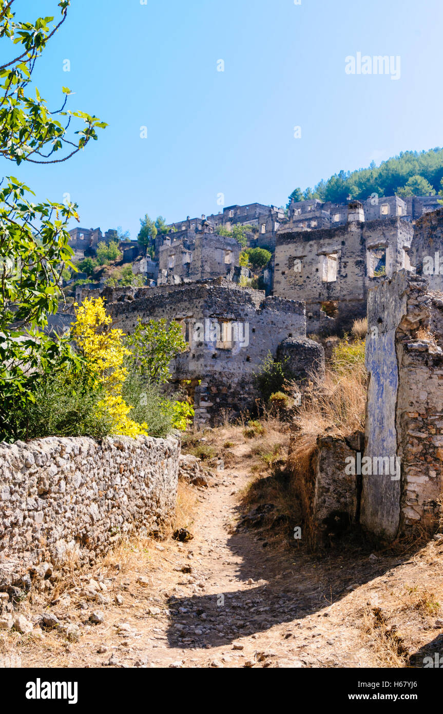 Ruins at the former Greek village of Kayakoy in Turkey, abandoned 1922 ...