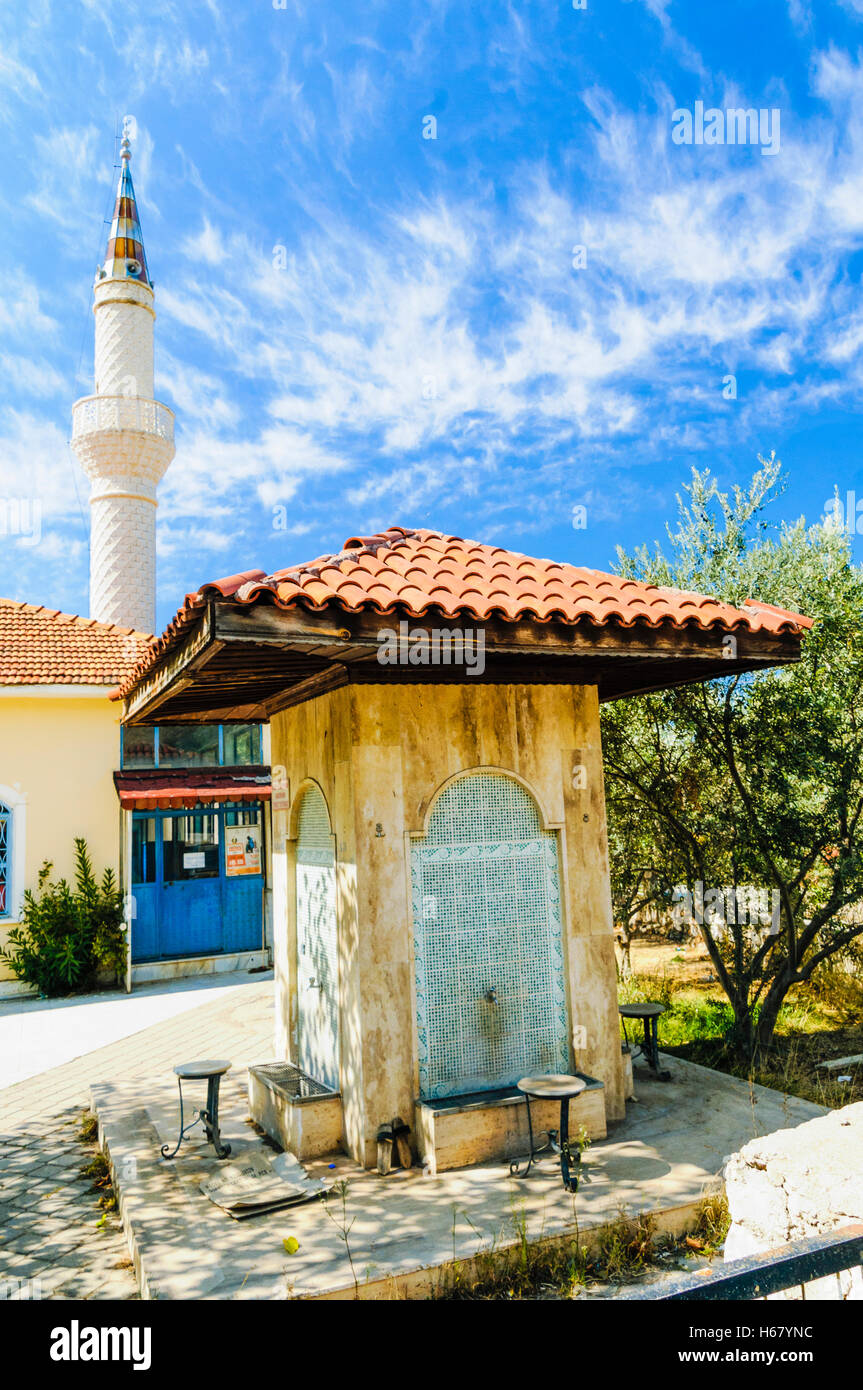 Ablution (Wudu) station outside a mosque for washing before prayers. Stock Photo