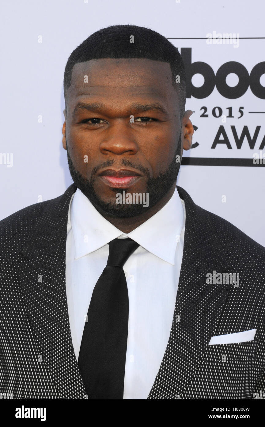 Rapper Curtis Jackson aka 50 Cent arrives at the 2015 Billboard Music Awards at the MGM Grand Garden Arena on May 17, 2015 in Las Vegas, Nevada. Stock Photo