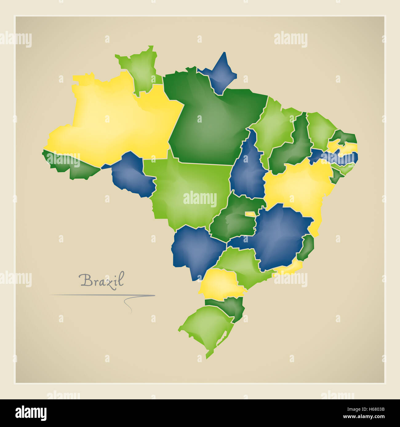 Brazil map artwork with national colors illustration Stock Photo