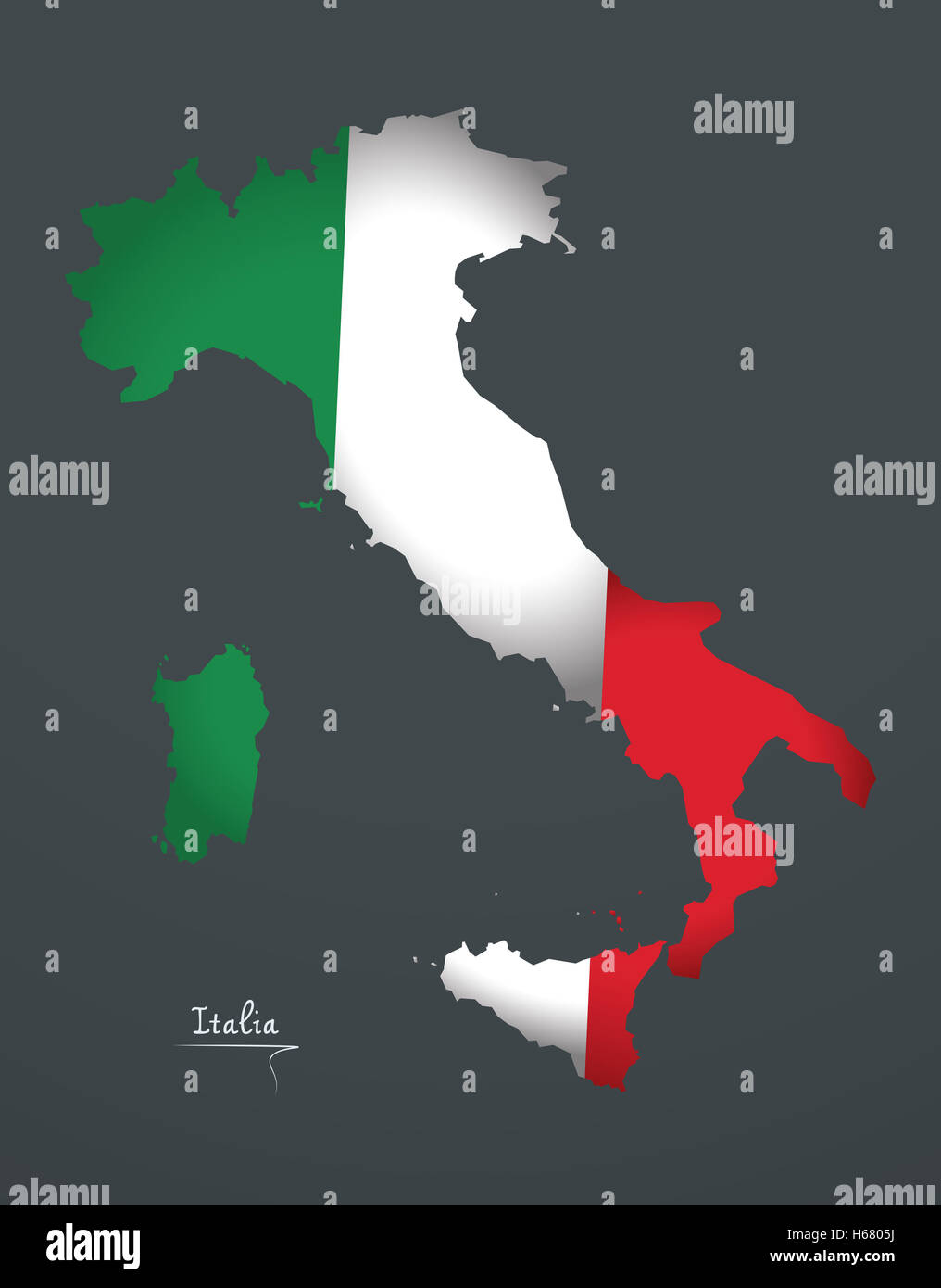 Italy map special artwork style with flag illustration Stock Photo