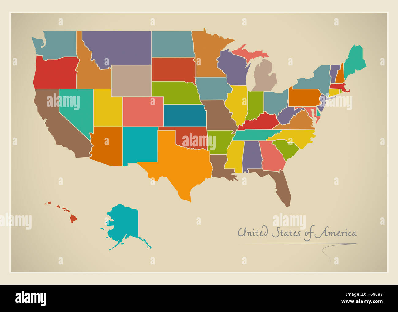 USA map artwork color illustration Stock Photo