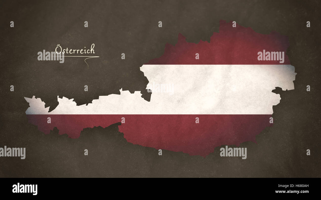 Austria map special vintage artwork style with flag illustration Stock Photo