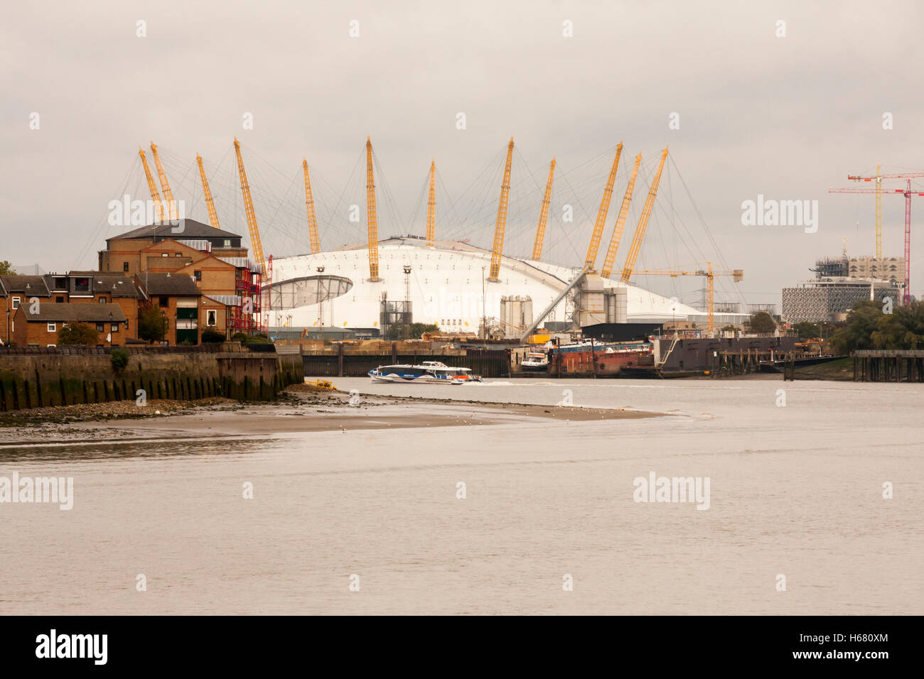 The O2 Arena,formerly the Millenium Dome,based in the London Docklands by the Thames Stock Photo