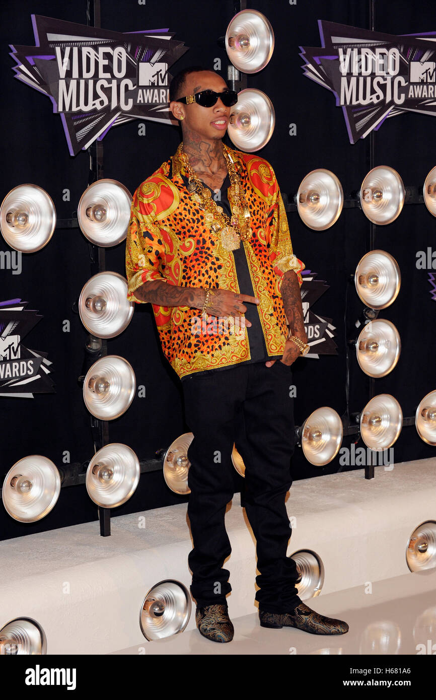 Rapper Tyga arrive at the 2011 MTV Video Music Awards at Nokia Theatre L.A.  LIVE on August 28, 2011 in Los Angeles, California Stock Photo - Alamy