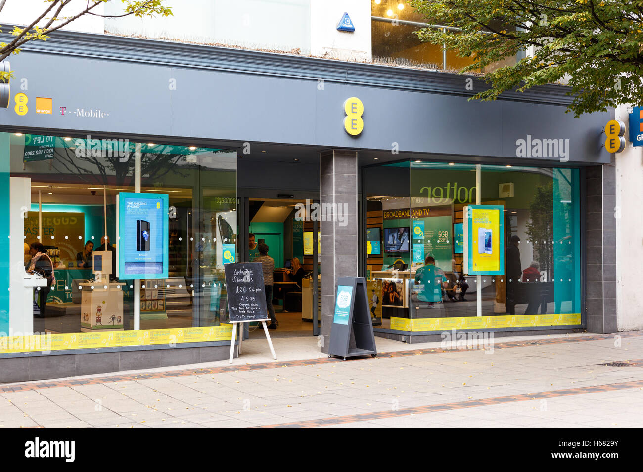 Frontage of the EE mobile phone store. On Listergate, Nottingham
