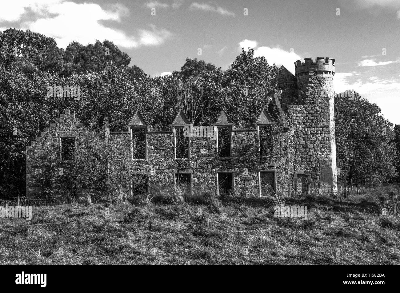 Bishop's Palace near Kemnay in Black and White Stock Photo