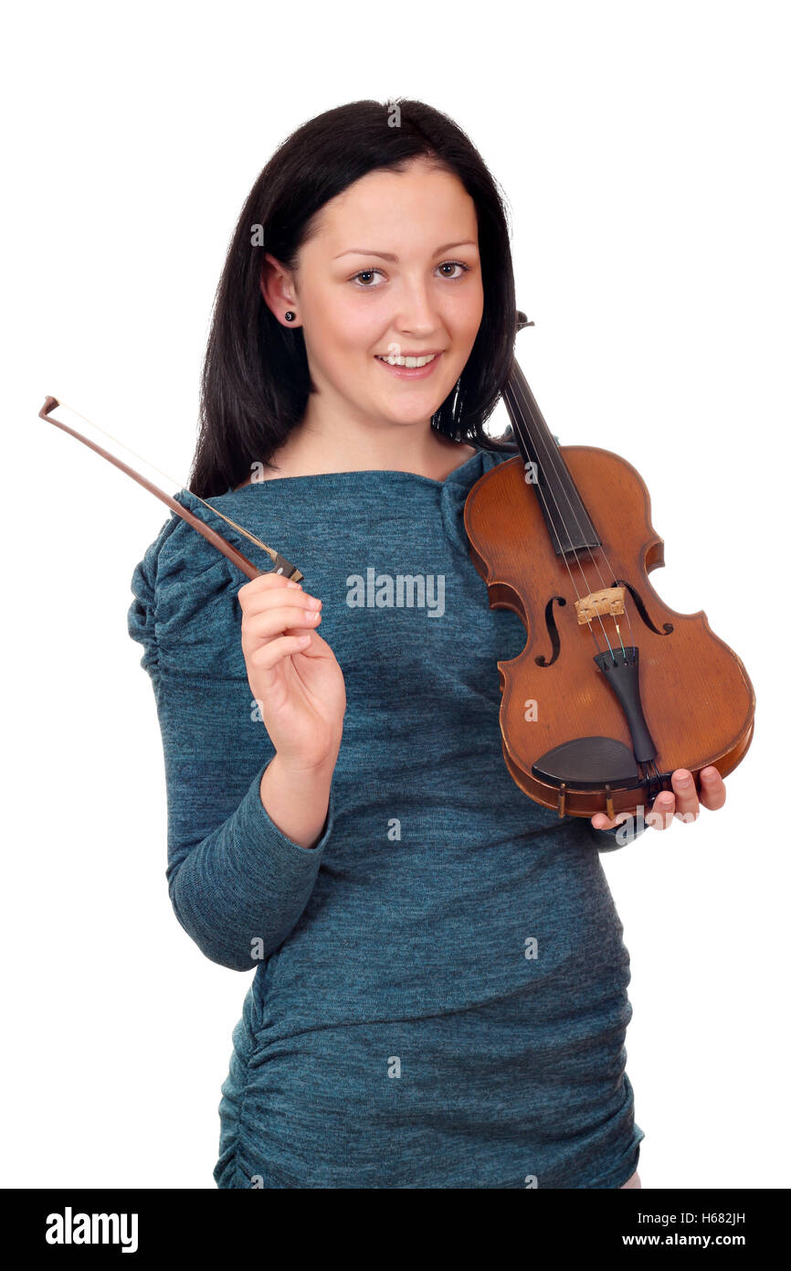 beautiful teenage girl with violin portrait on white Stock Photo - Alamy