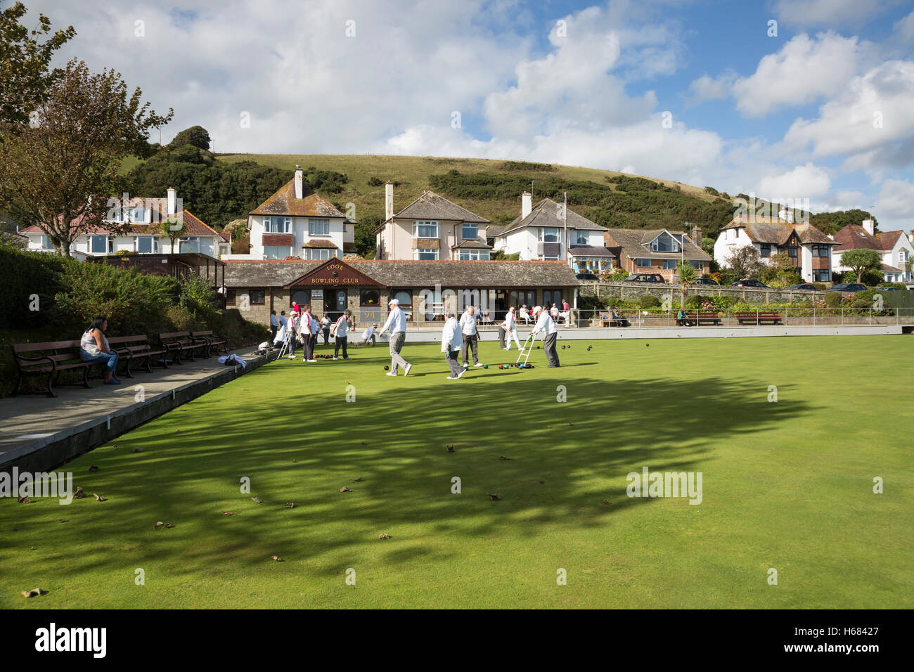 seniors outdoor bowls match on sunny day Stock Photo
