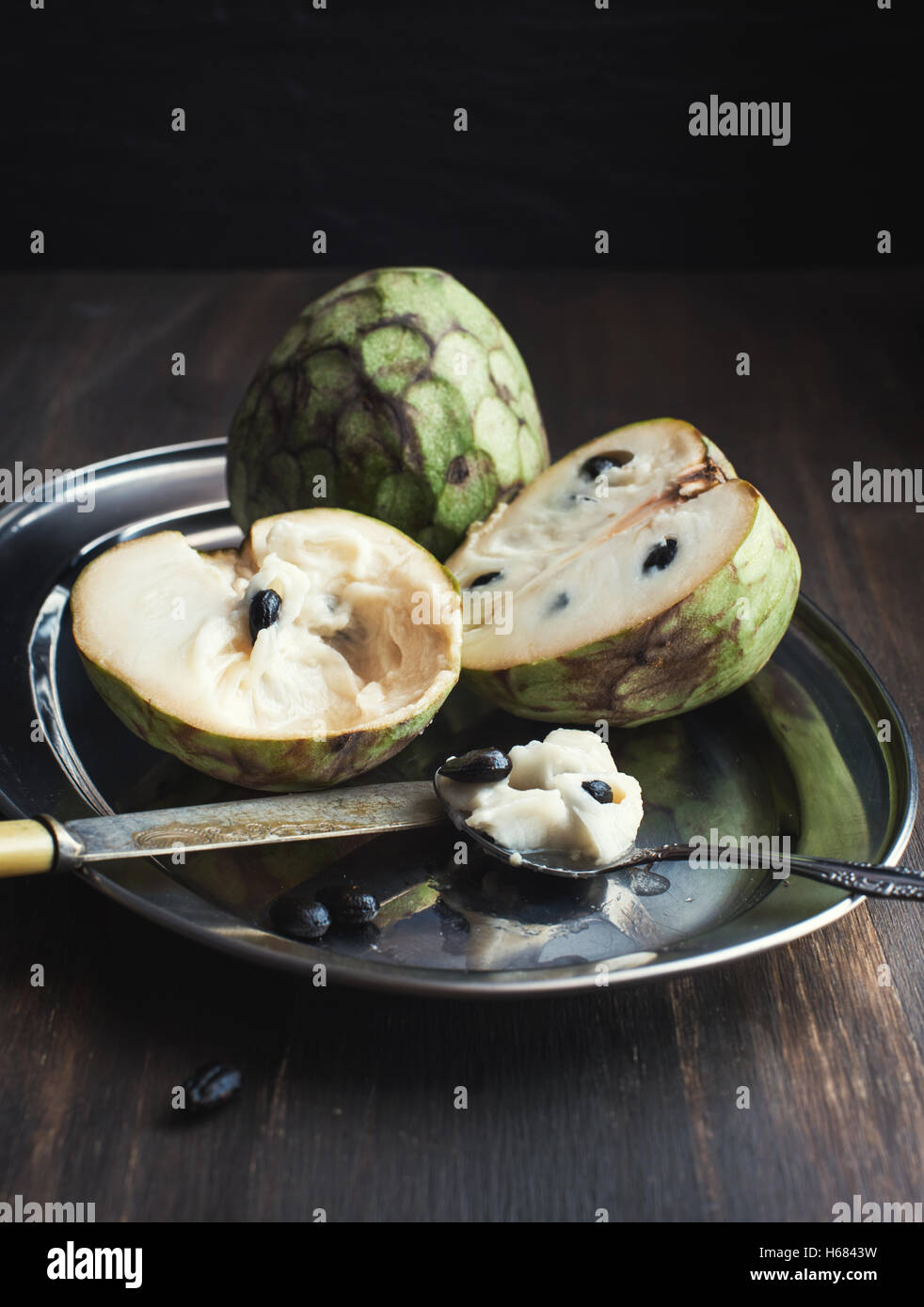 Tropical custard apple fruit on white background Stock Photo