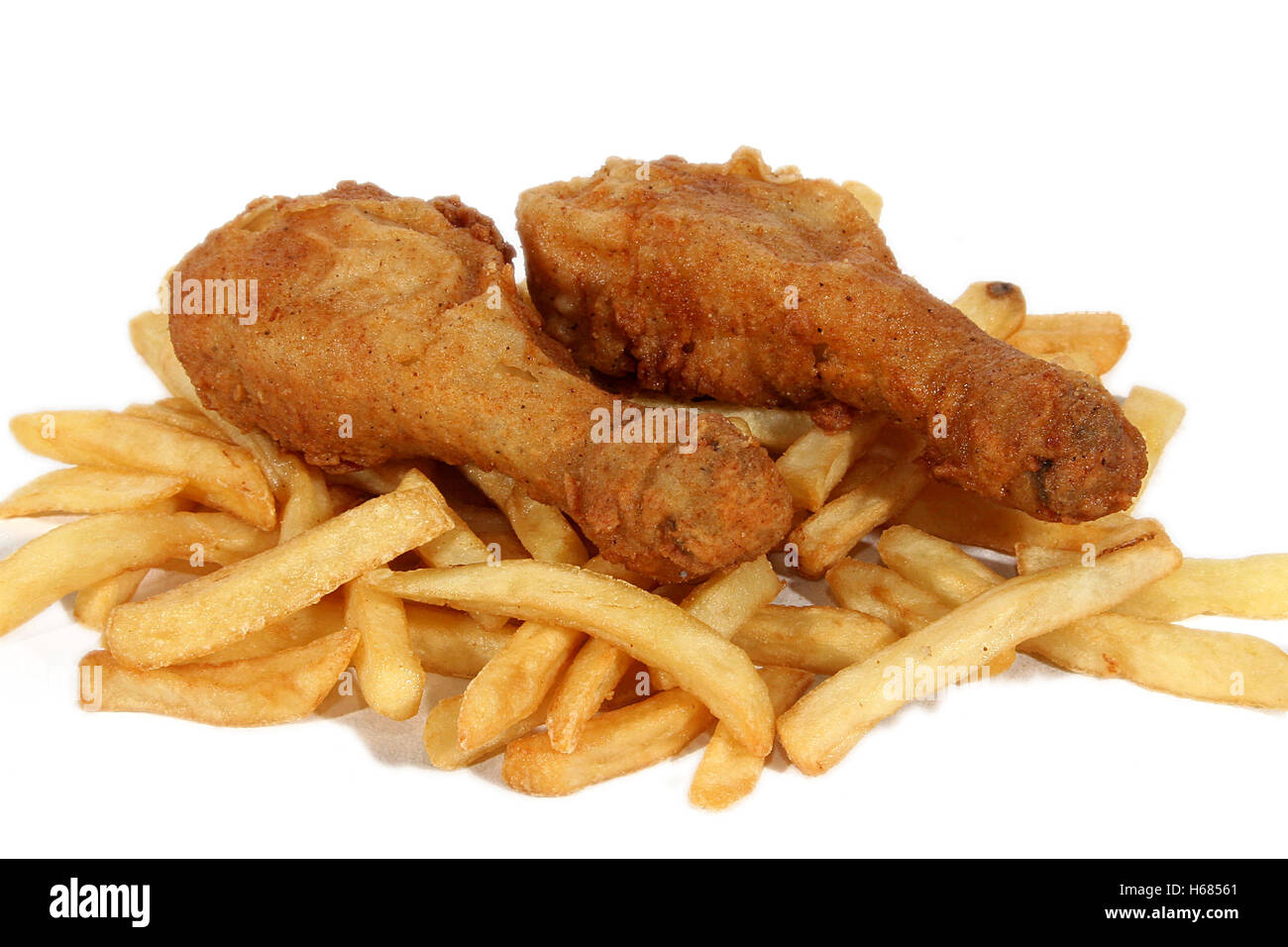 Fried Chicken / Southern Fried Chicken and Fries / Drumstick Stock Photo