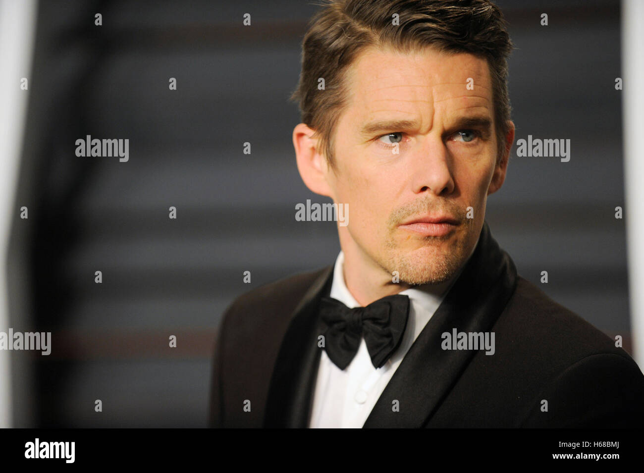 Actor Ethan Hawke attends the 2015 Vanity Fair Oscar Party hosted by Graydon Carter at Wallis Annenberg Center for the Performing Arts on February 22nd, 2015 in Beverly Hills, California. Stock Photo