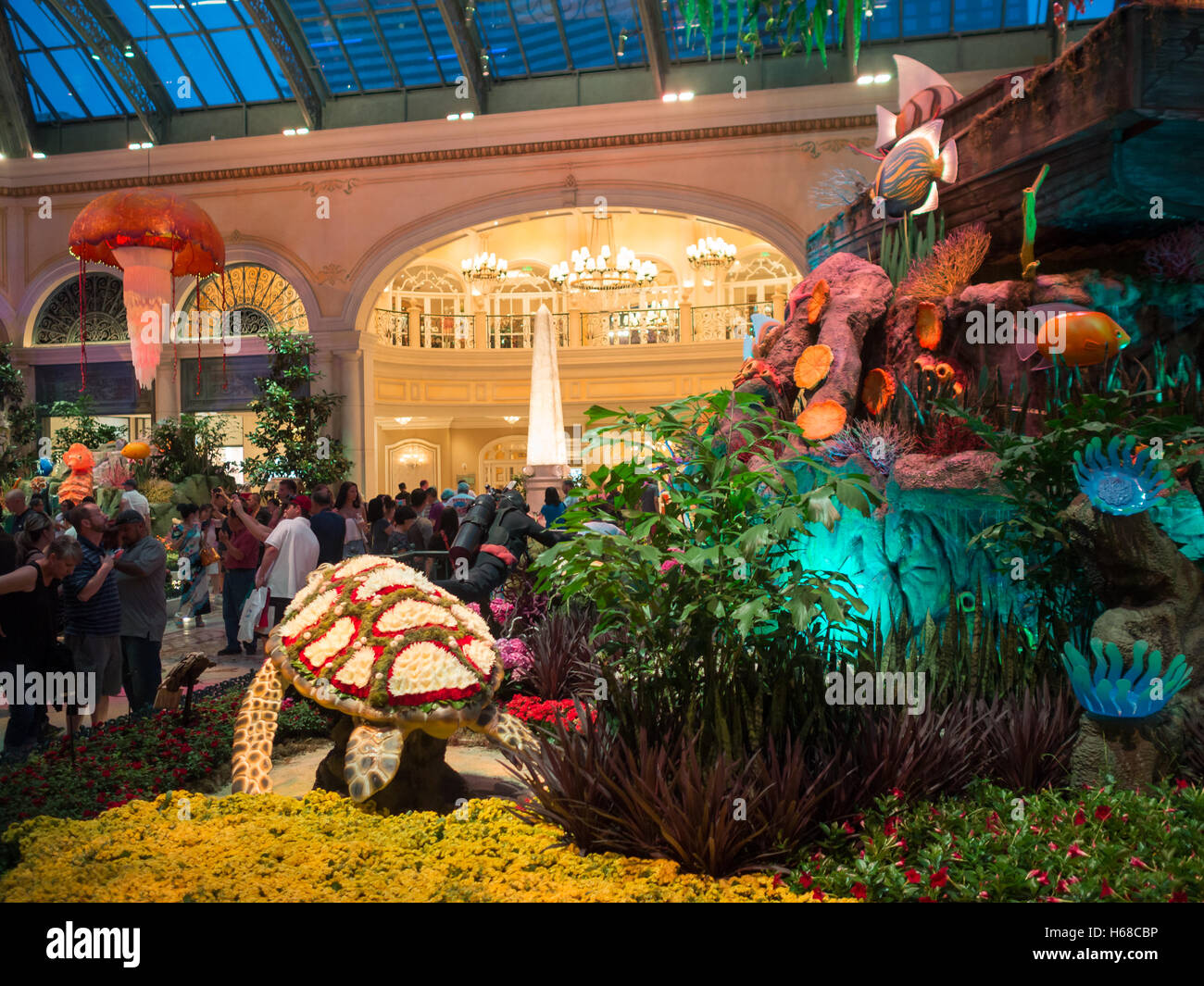 The kitsch aquatic decor of the Bellagio Hotel and Casino ground floor Stock Photo