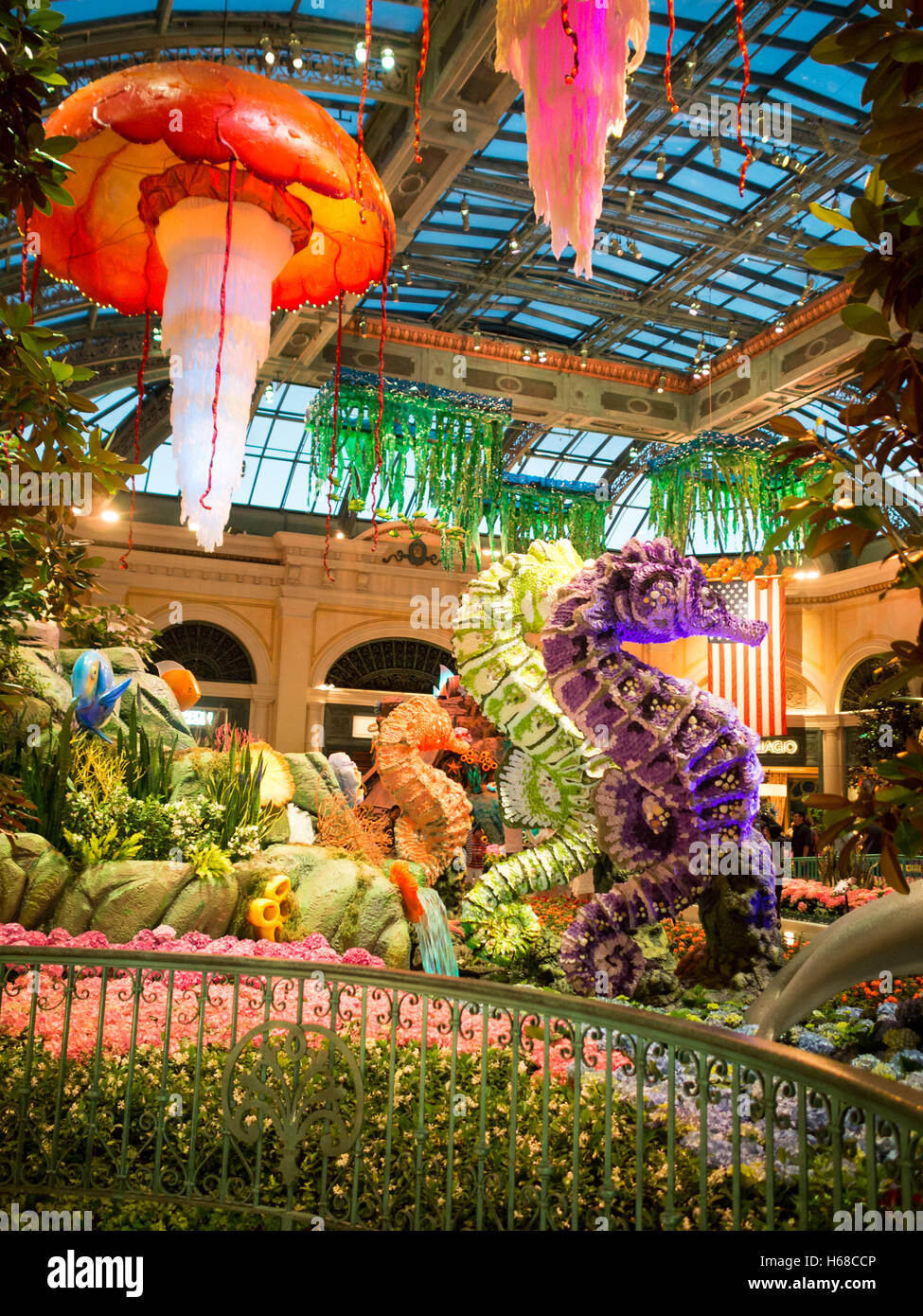 The kitsch aquatic decor of the Bellagio Hotel and Casino ground floor Stock Photo