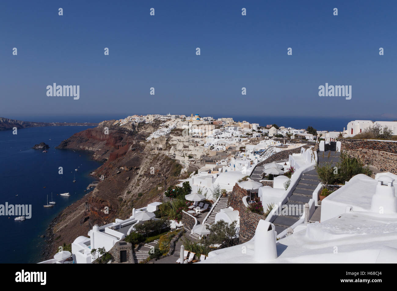 landscape with Oia town on Santorini Stock Photo