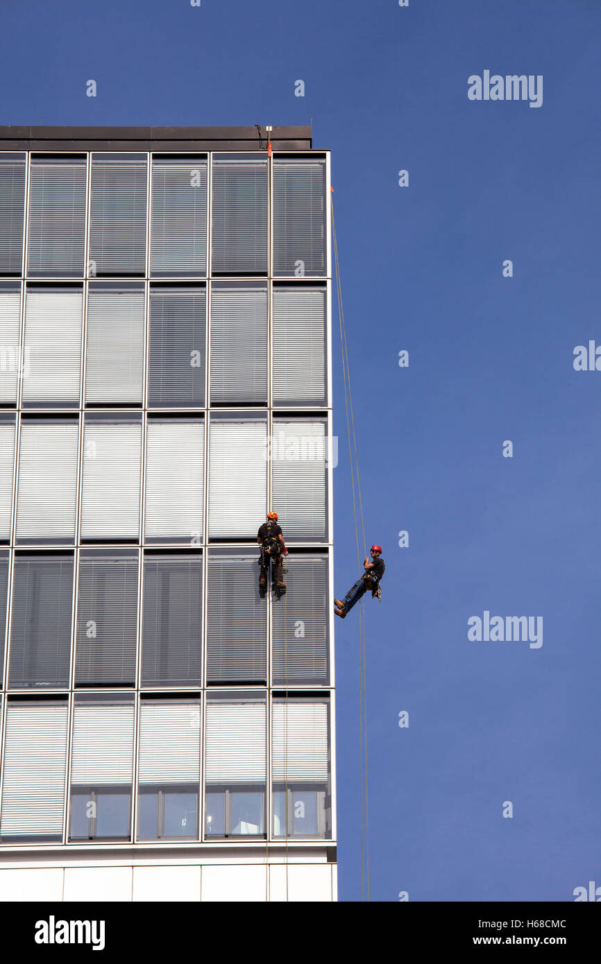 Europe, Germany, Cologne, Crane House South at the Rheinau harbour, industrial climbers. Stock Photo