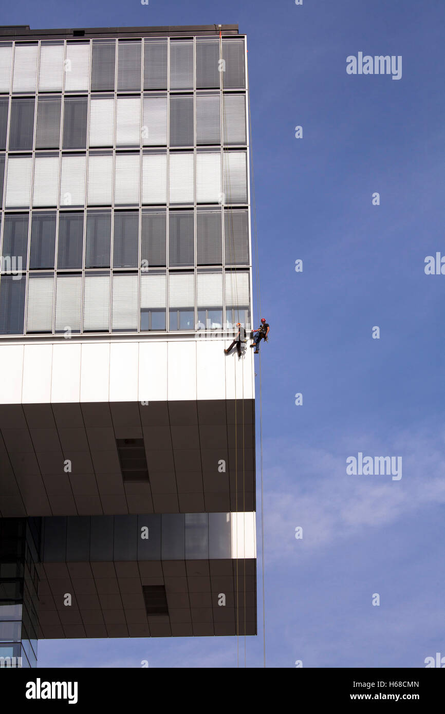 Europe, Germany, Cologne, Crane House South at the Rheinau harbour, industrial climbers. Stock Photo