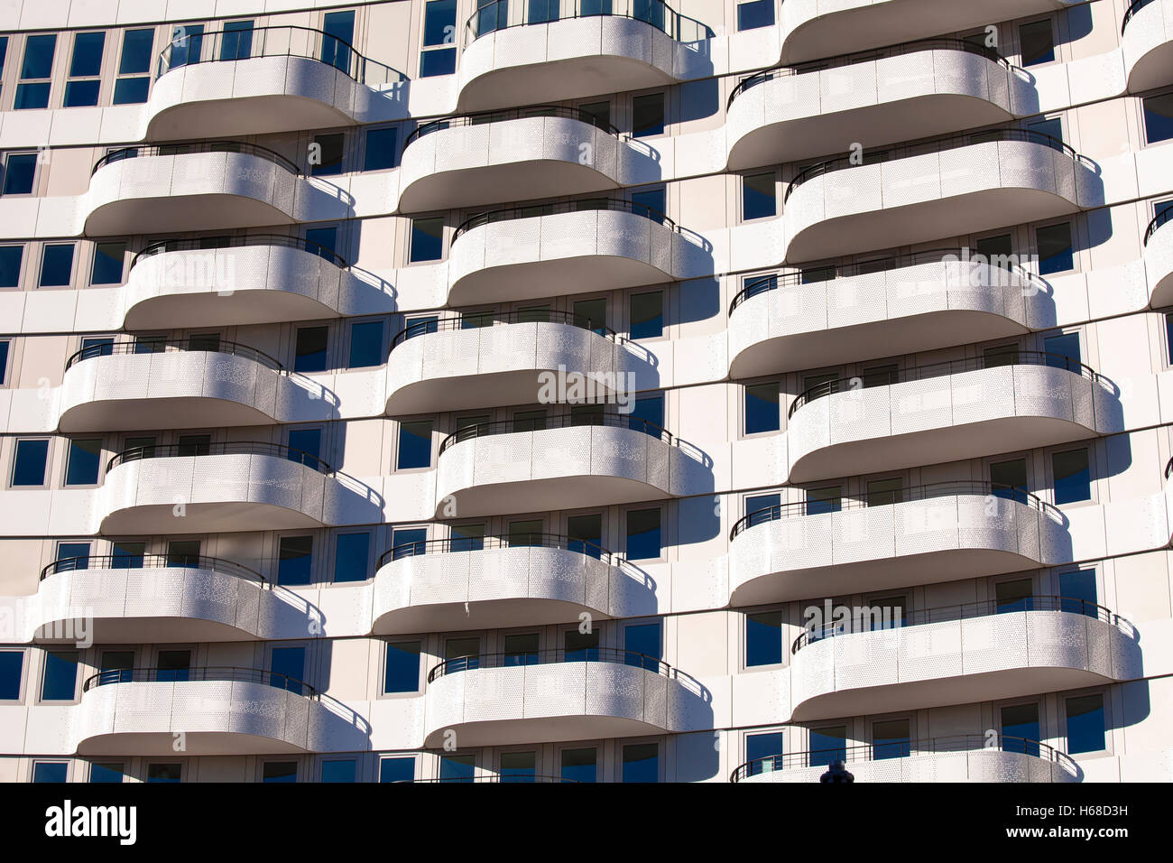 Germany, Cologne, balcony of the apartment building Flow Tower in the district Bayenthal. Stock Photo