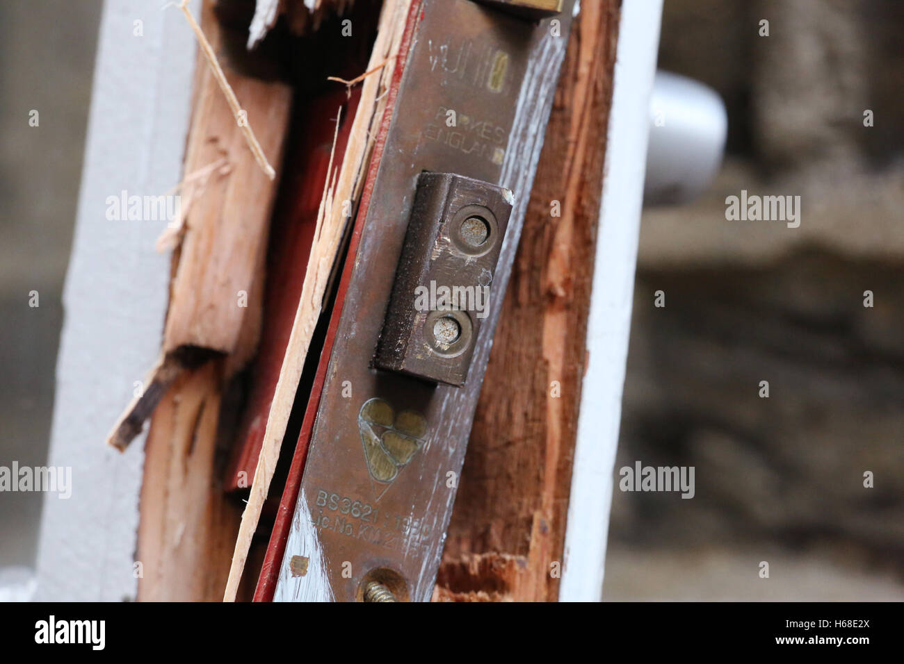 A Broken Lock On A Back Door Stock Photo 124347186 Alamy