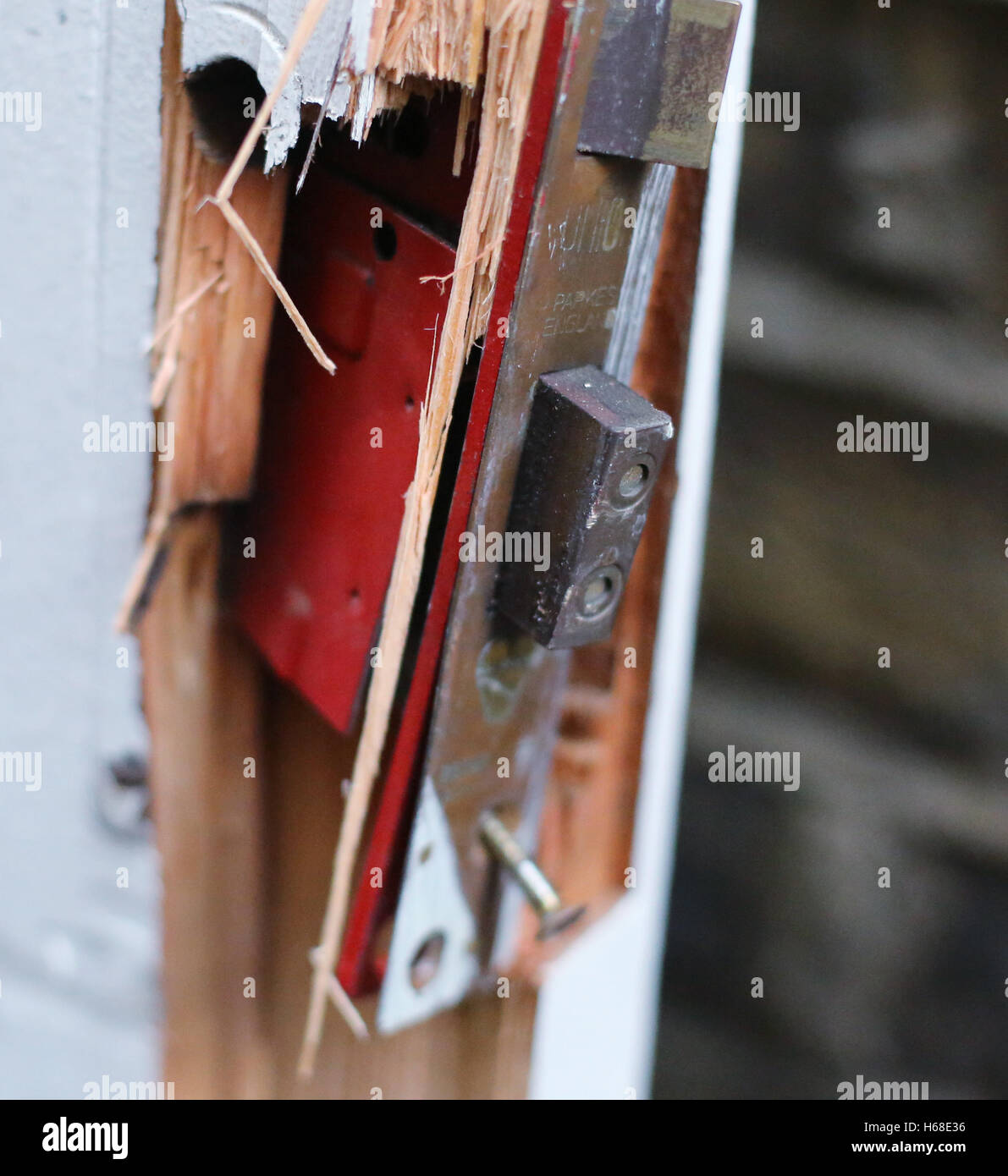 A Broken Lock On A Back Door Stock Photo 124347194 Alamy
