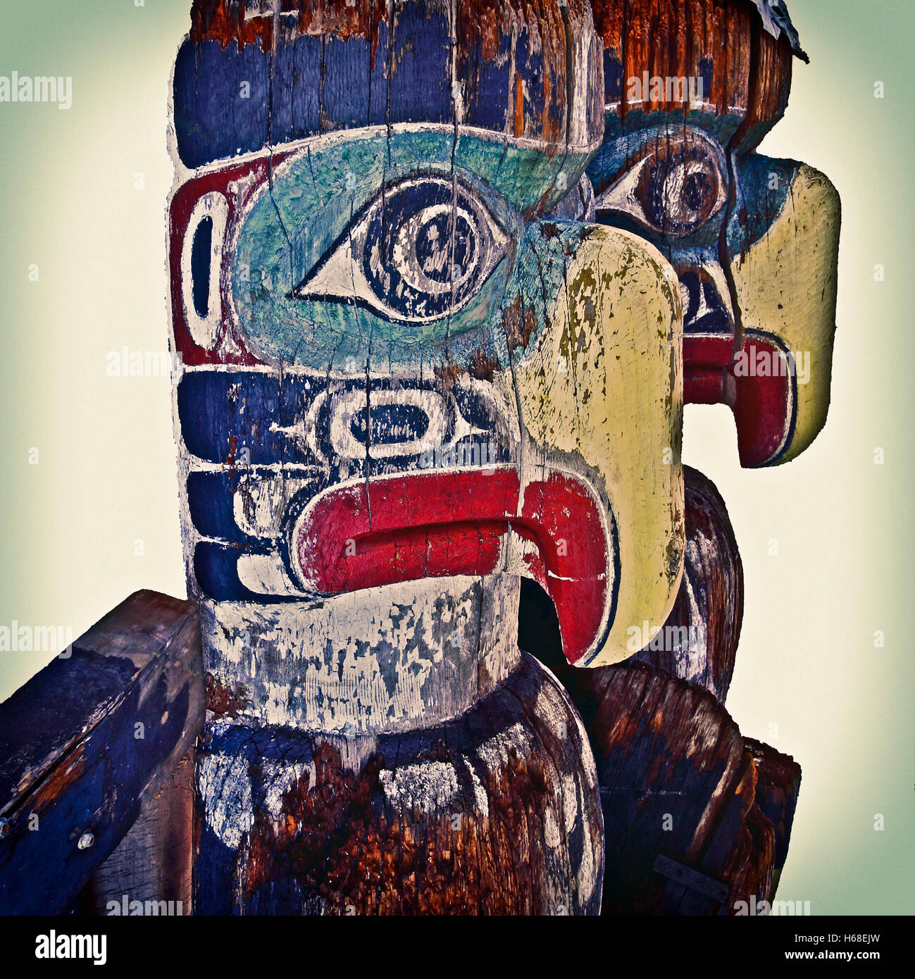 Native Birds Photography of First Nation Sculpture from Alert Bay Stock Photo