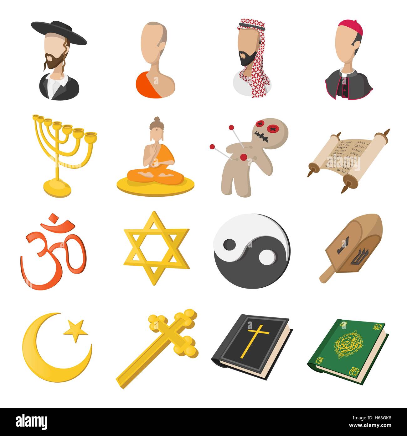 Different religions cartoon icons set Stock Vector