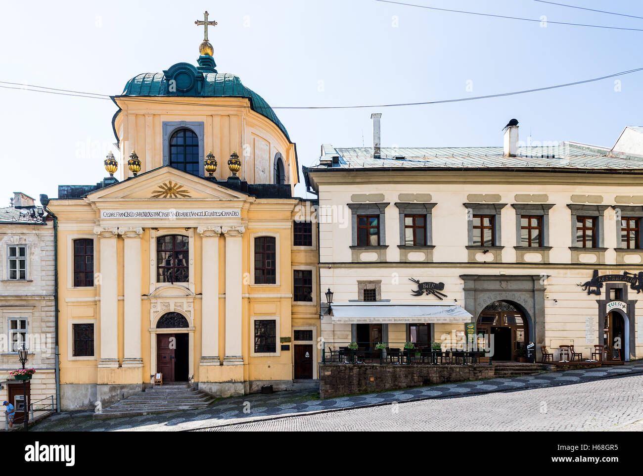 Banska Stiavnica, Slovakia - august 06, 2015: Evangelical church in Banska Stiavnica, Slovakia. Unesco city. Stock Photo