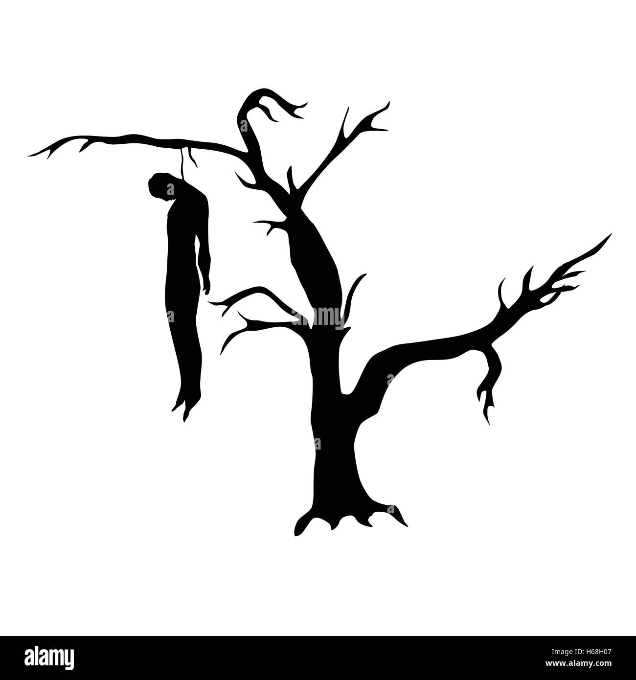 Man hanged from a dead tree Stock Vector
