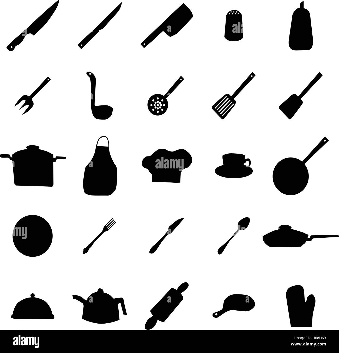Kitchen ware and utensils silhouettes Stock Vector Image & Art - Alamy