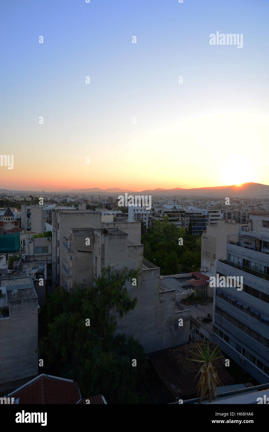 Greece, Athens, Rooftops and Sunset Stock Photo - Alamy