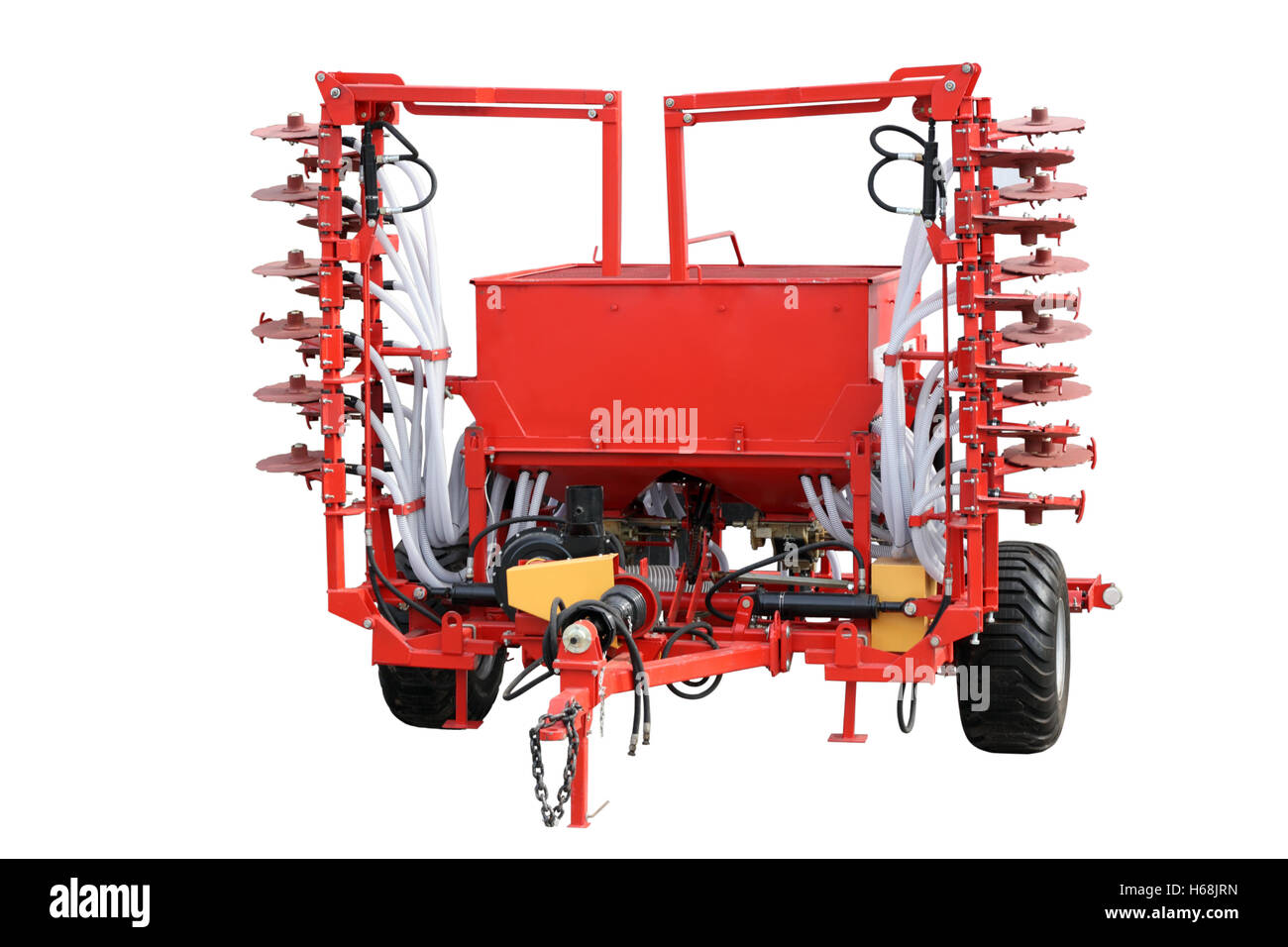 Red modern seeder isolated on a white background Stock Photo