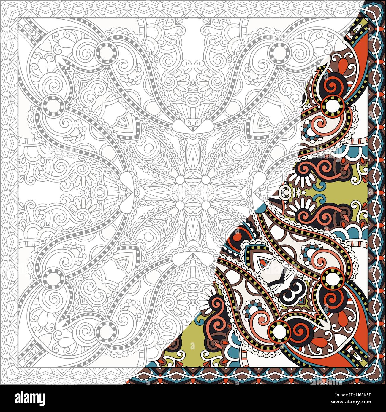 unique coloring book square page for adults - floral authentic c Stock ...