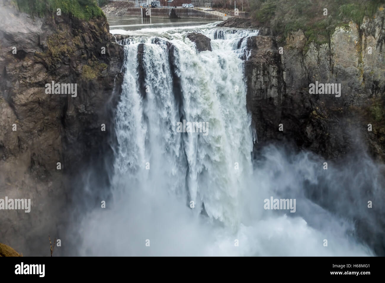 Snoqualmie Fall on a powerful day. Stock Photo