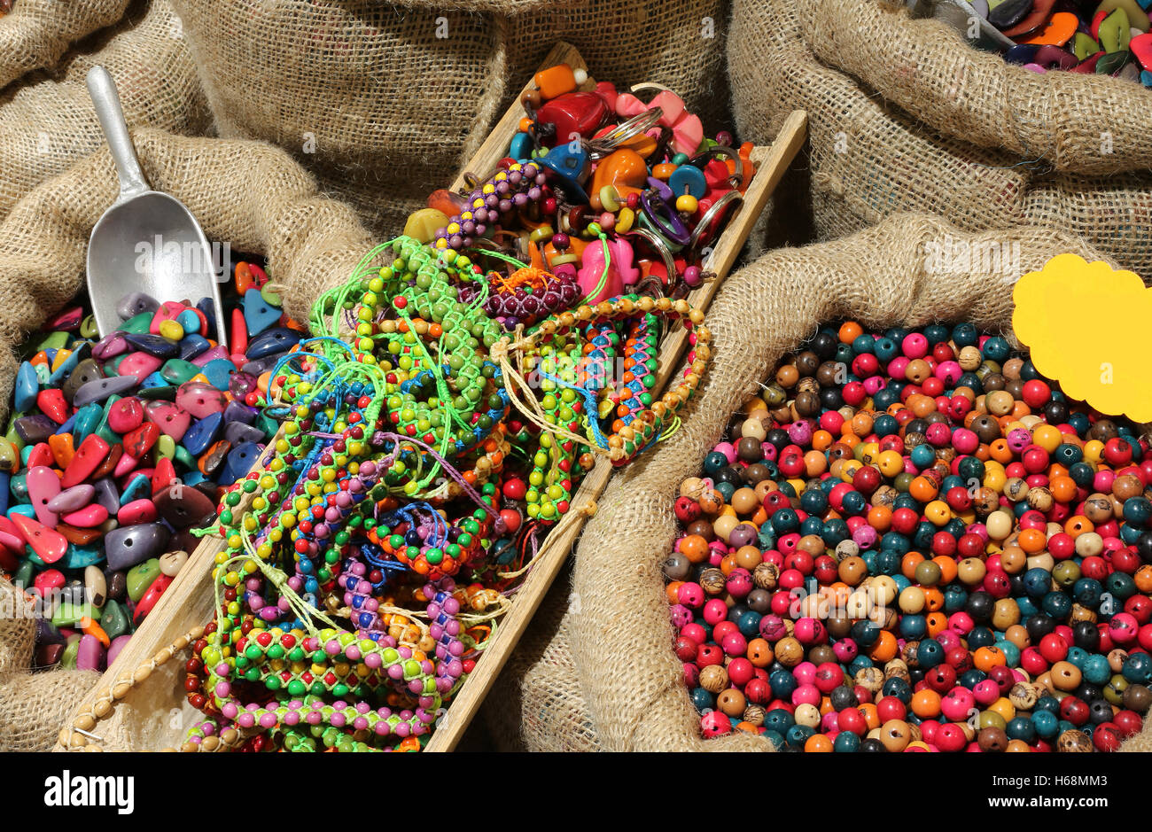 Jute Bags Filled With Trinkets And Decorations Buttons And