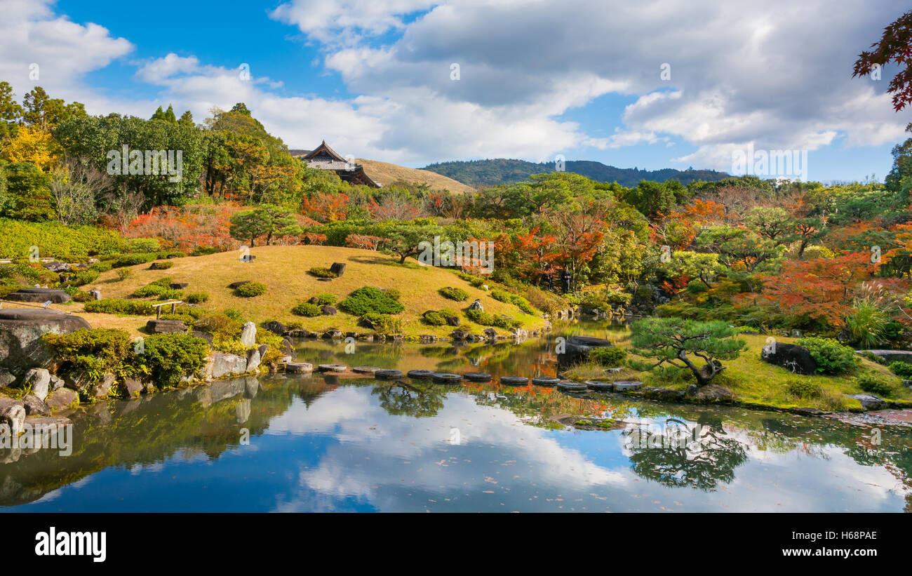 Japanese Kyoto Zen Garden with Autumn Colors - Kyoto Japan Asia Stock Photo