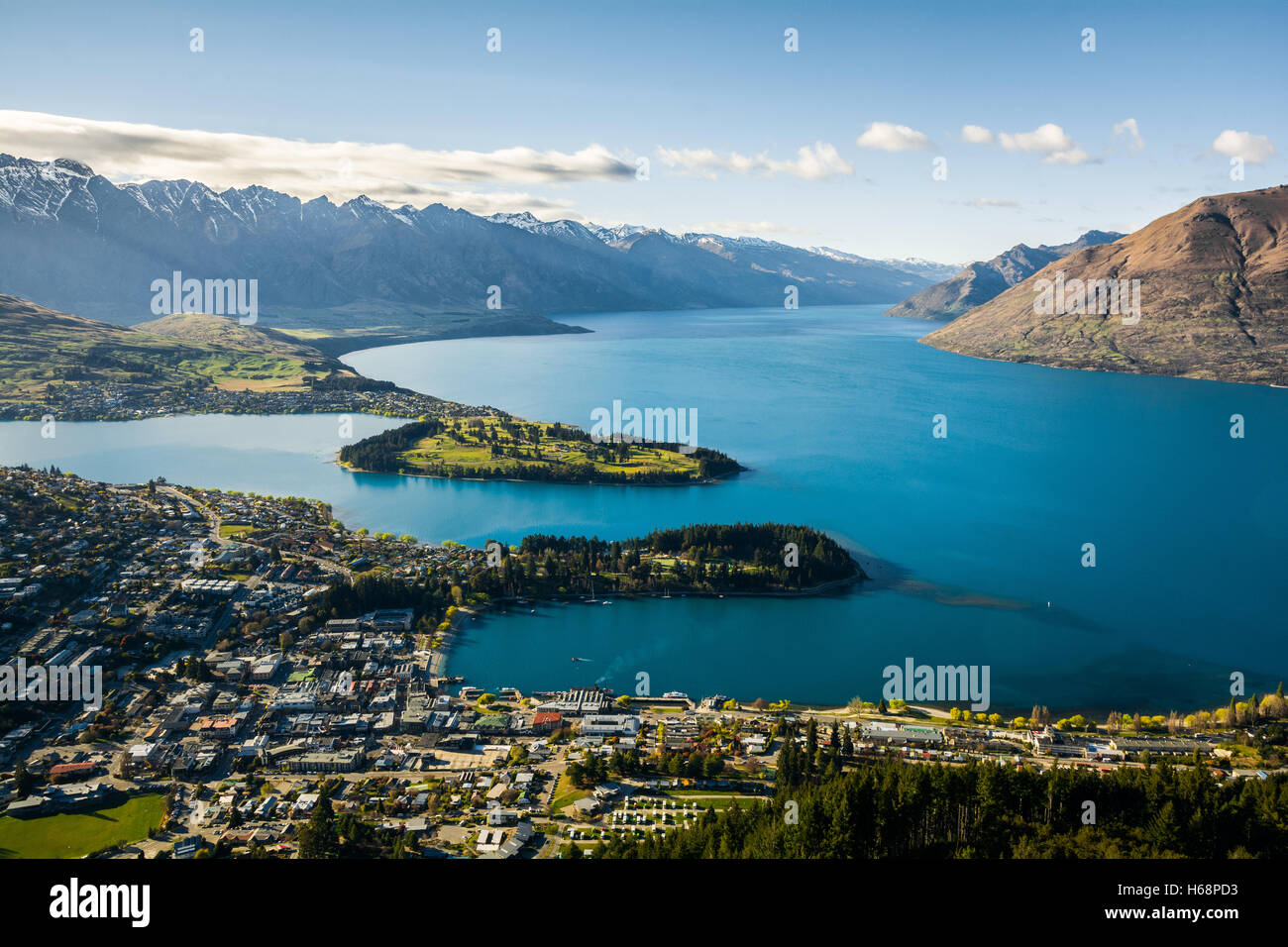 New Zealand Queenstown Lake Wakatipu Landscape view from above - South Island Stock Photo