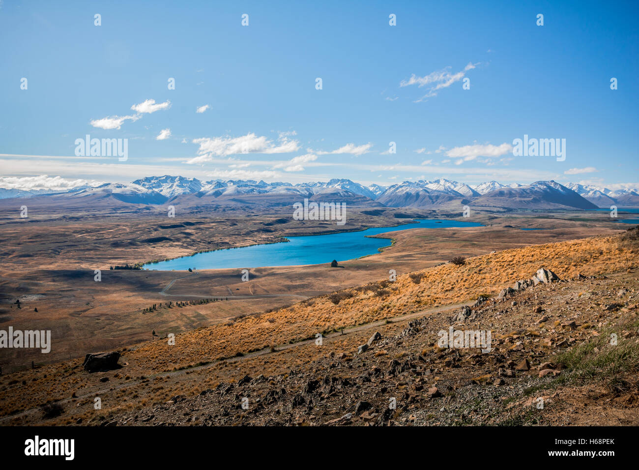 New Zealand Nature Landscape with Lake and Mountains - South Island Stock Photo
