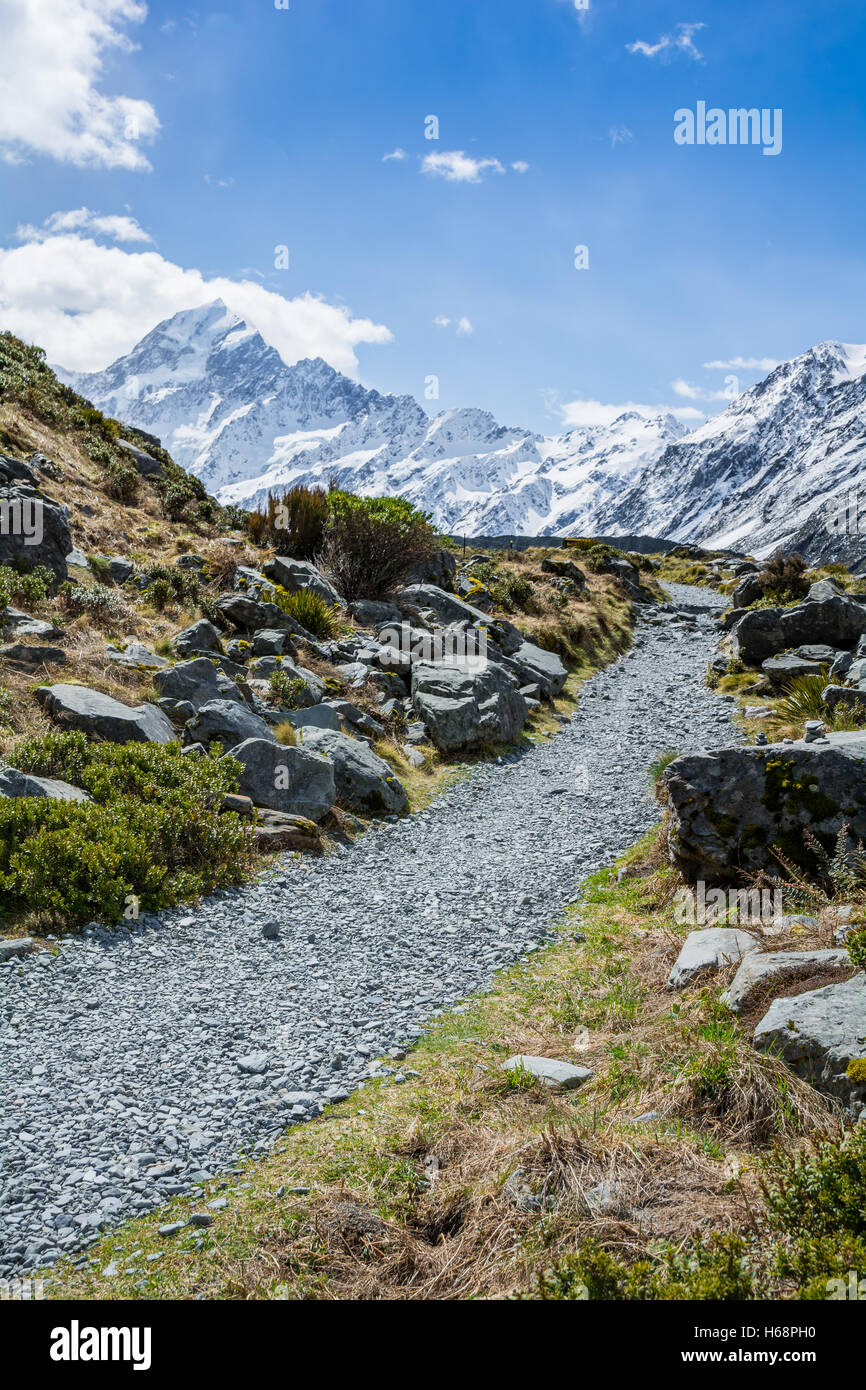 Path to Mount Cook - Hooker Valley - New Zealand Stock Photo