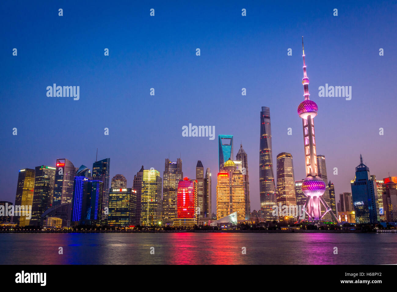 Shanghai, Night Sunset Pudong Skyline, China Stock Photo