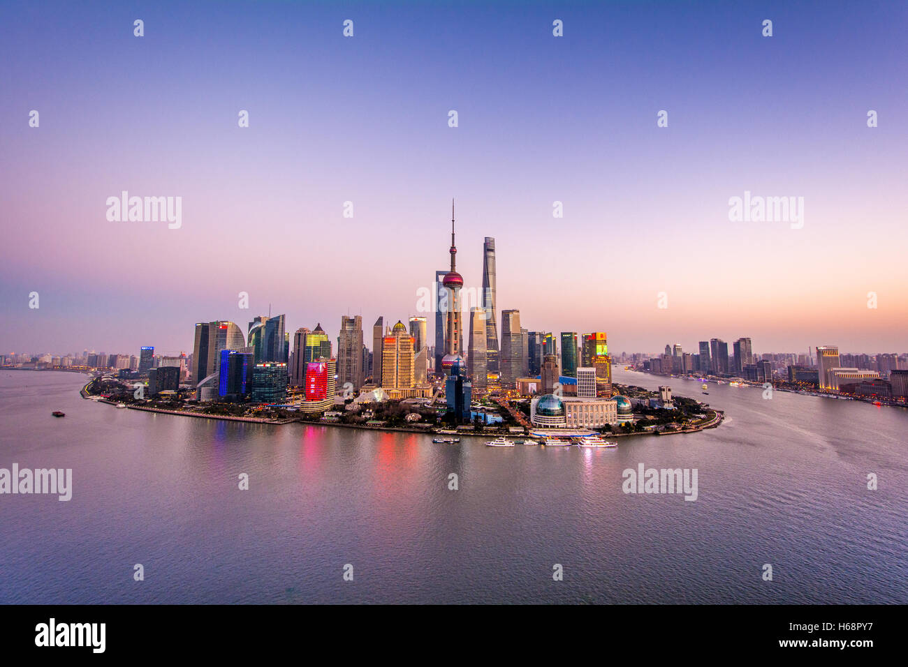 Shanghai, Sunset Pudong Skyline, China Stock Photo