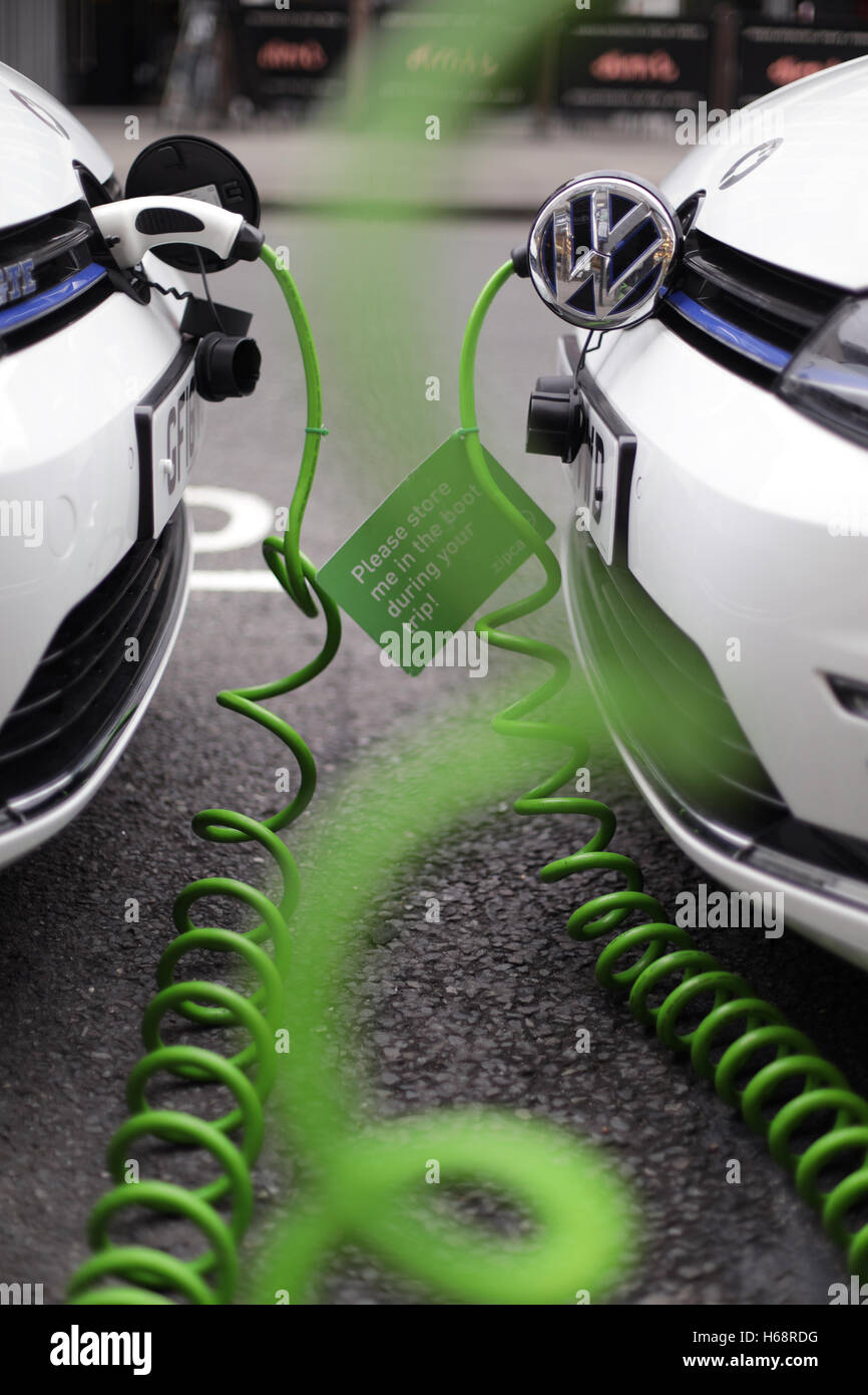 A pair of Zipcar club carsharing Volkswagen Golf GTE plugin petrol