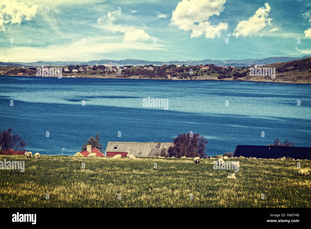 Norway landscape toned Instagram style grunge. Stock Photo