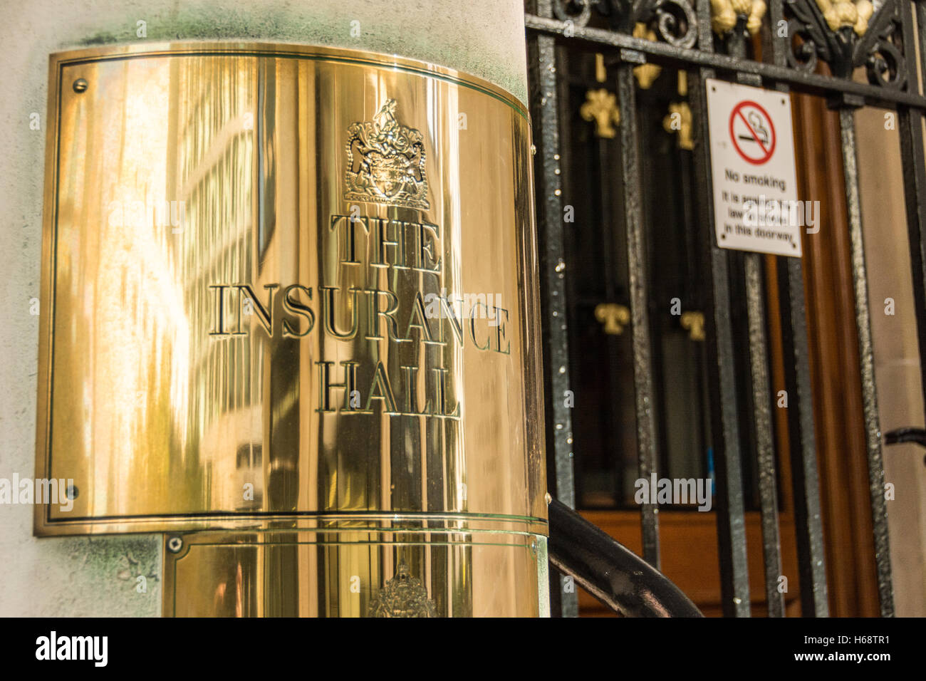Plaque outside The Worshipful Company of Insurers in the City of London, UK Stock Photo