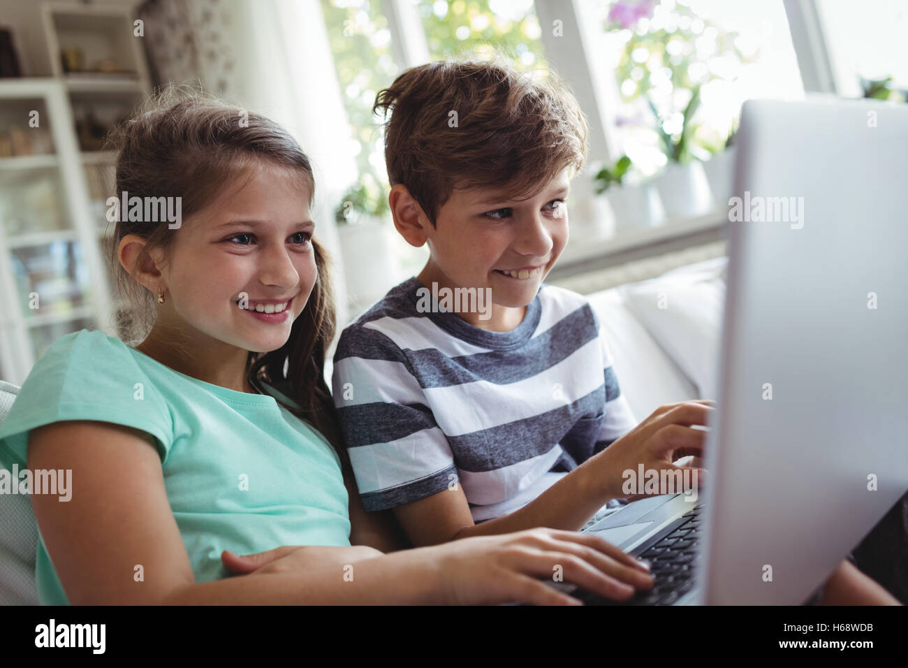 Children using laptop Stock Photo