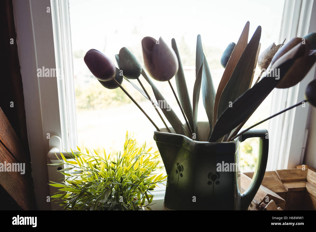 Closeup of fake pot plant Stock Photo Alamy